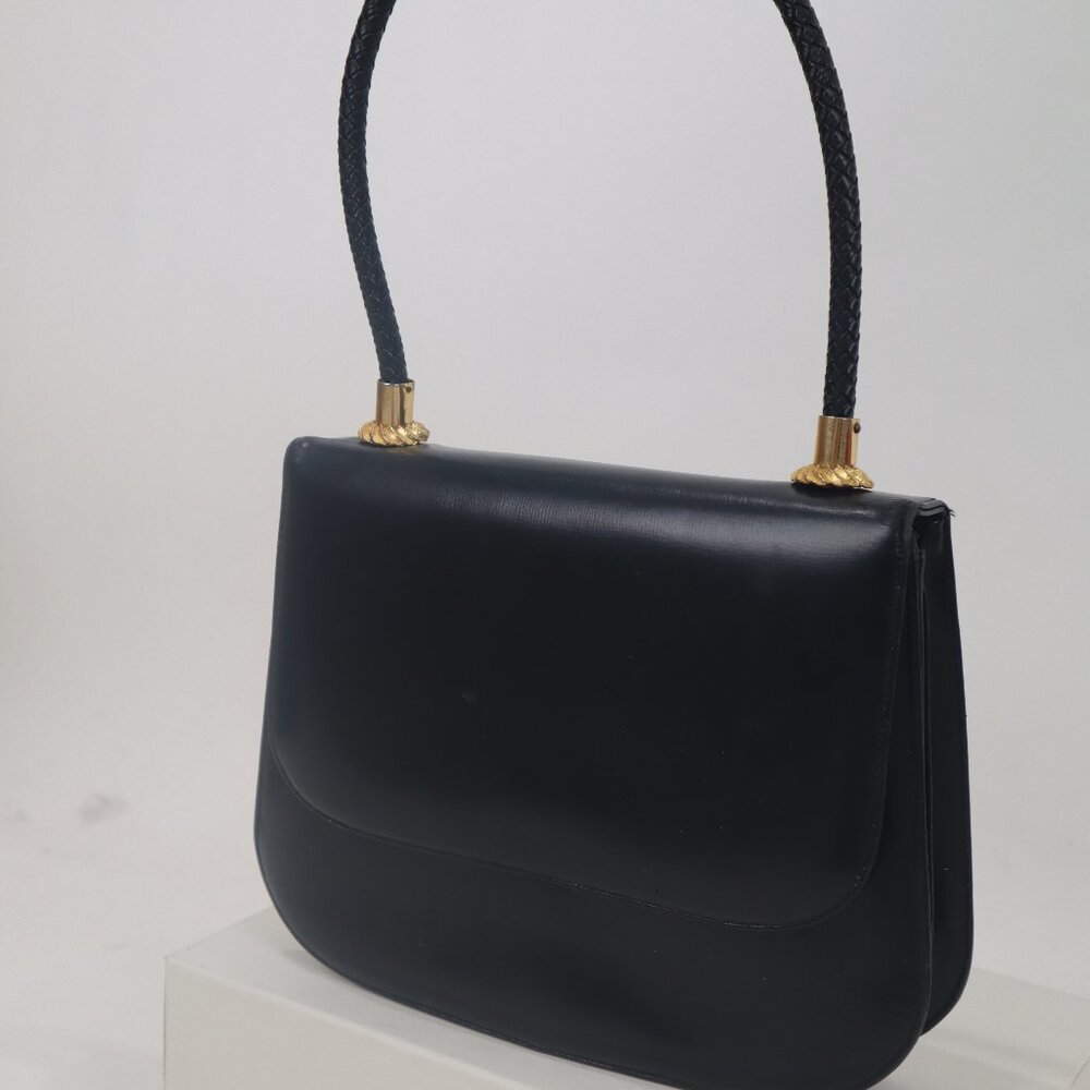 Vintage Black Large Leather Jackie O Handbag Purse Satchel Bags by Supreme EUC